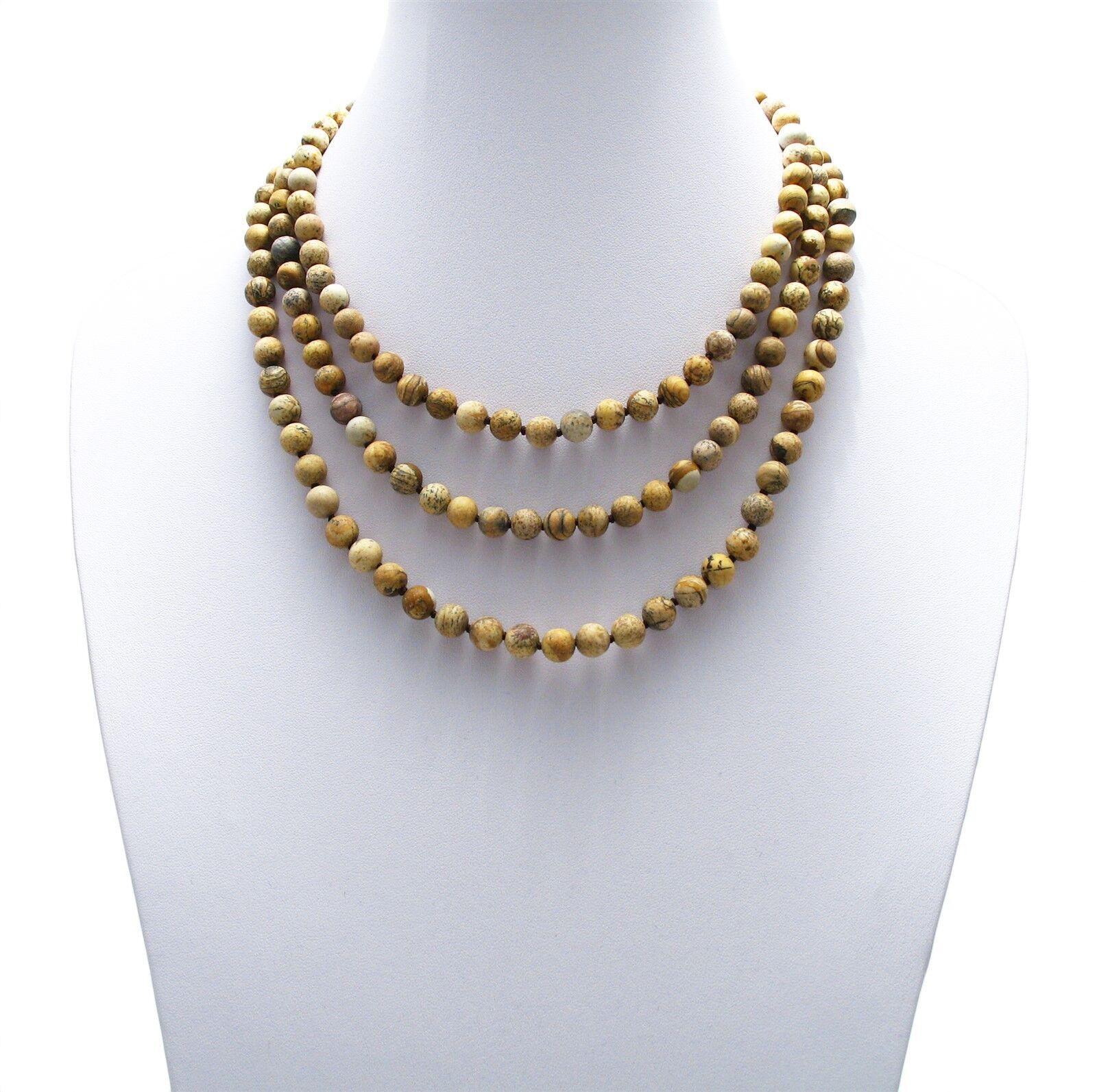 Genuine Picture Jasper Necklace 60" Long 9mm Bead Stranded - Jewelry Store by Erik Rayo