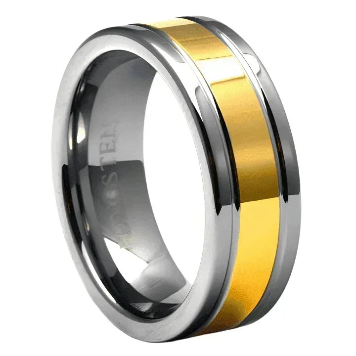 Men's Wedding Band Rings - Black Grooved Gold Center Dome - Wedding Rings for Men and Women - Jewelry Store by Erik Rayo