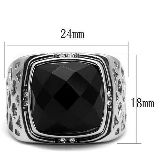 Gift For Him Men's Rings Stainless Steel Cushion Black Onyx & CZ - Jewelry Store by Erik Rayo