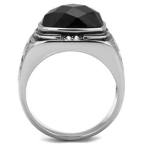 Gift For Him Men's Rings Stainless Steel Cushion Black Onyx & CZ - Jewelry Store by Erik Rayo