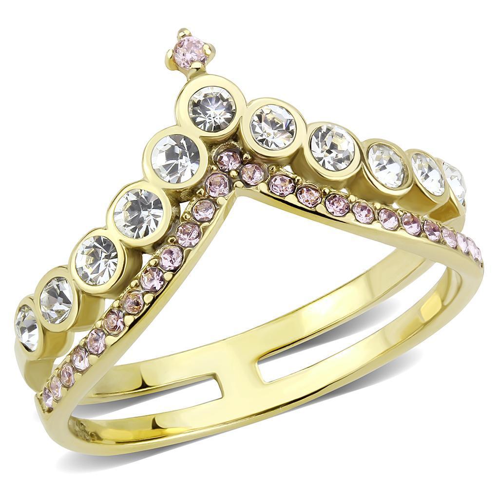 Gold Crown with Cross Rings for Women Stainless Steel Anillo Corona Color Oro Para Mujer Acero Inoxidable - Jewelry Store by Erik Rayo