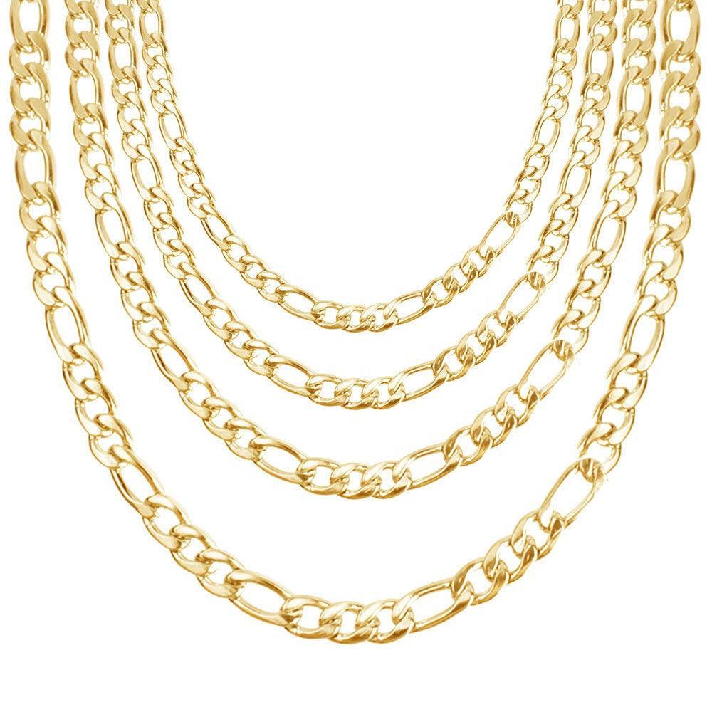 Gold Figaro Necklace Chain Men Women Kids Stainless Steel Italian Style - Jewelry Store by Erik Rayo