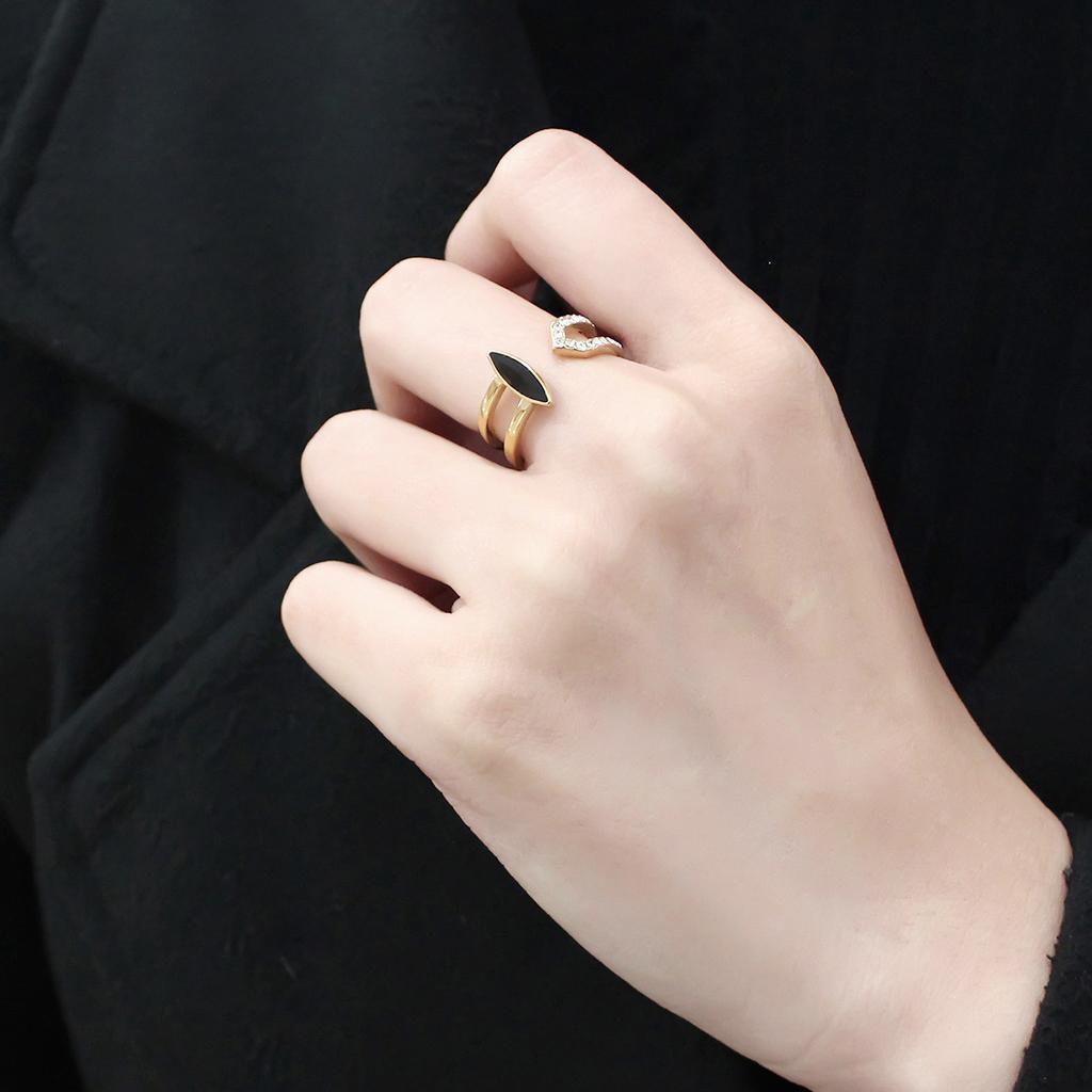 Gold Onyx Rings for Women Stainless Steel Anillo Color Oro Para Mujer Acero Inoxidable - Jewelry Store by Erik Rayo