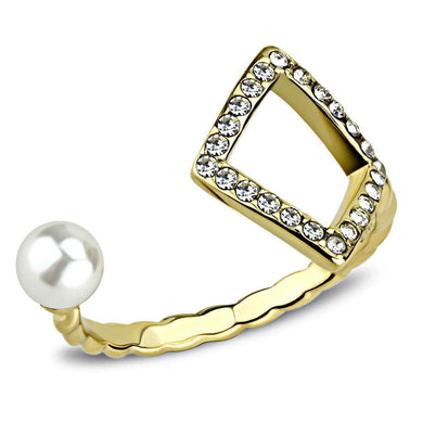 Gold Pearl Womens Ring Arrow 316L Stainless Steel Anillo Perla Flecha Color Oro Para Mujer Acero Inoxidable - Jewelry Store by Erik Rayo