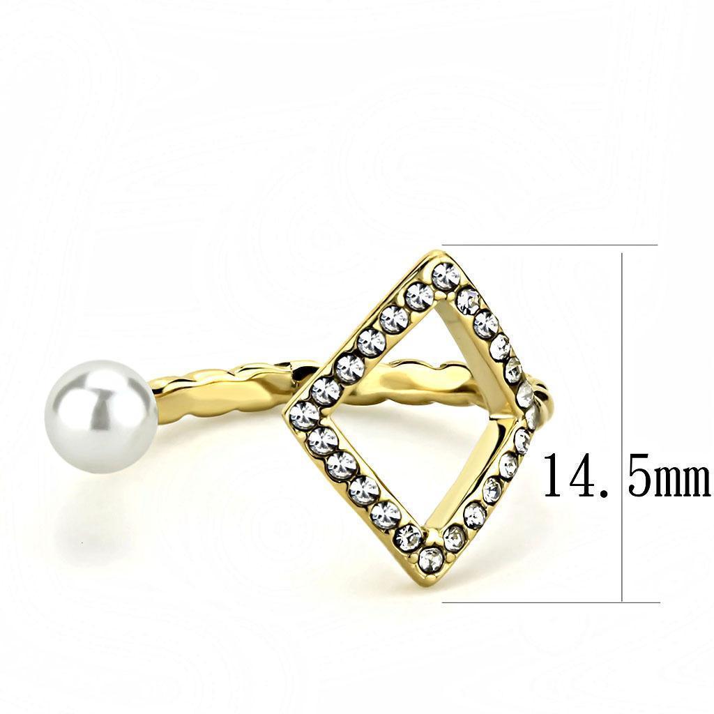 Gold Pearl Womens Ring Arrow 316L Stainless Steel Anillo Perla Flecha Color Oro Para Mujer Acero Inoxidable - Jewelry Store by Erik Rayo