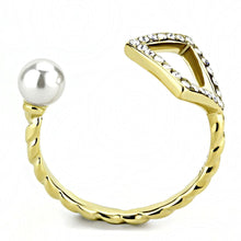 Load image into Gallery viewer, Gold Pearl Womens Ring Arrow 316L Stainless Steel Anillo Perla Flecha Color Oro Para Mujer Acero Inoxidable - Jewelry Store by Erik Rayo
