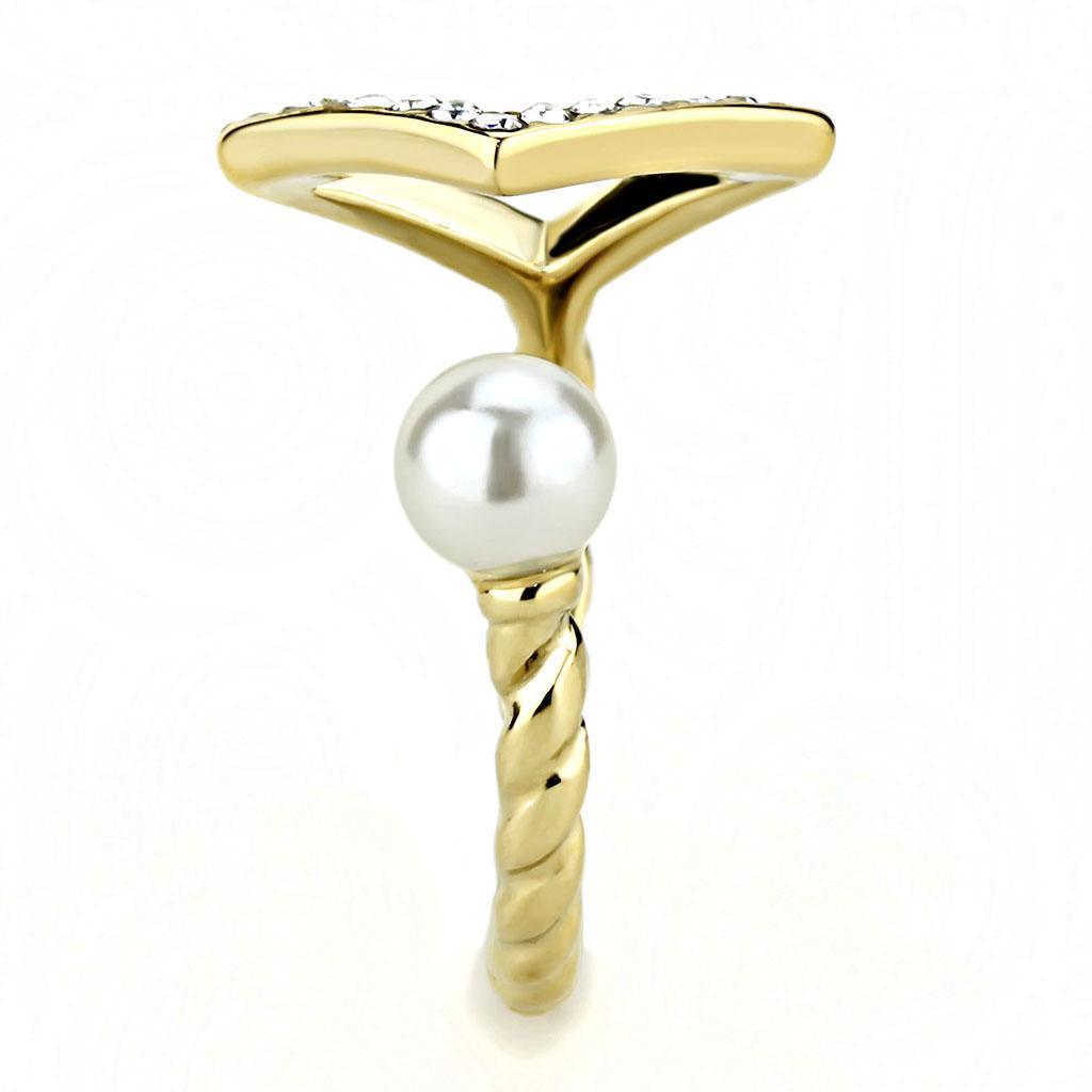 Gold Pearl Womens Ring Arrow 316L Stainless Steel Anillo Perla Flecha Color Oro Para Mujer Acero Inoxidable - Jewelry Store by Erik Rayo