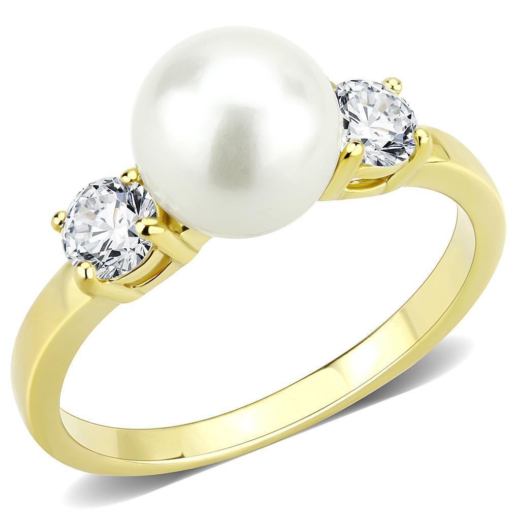 Gold Pearl Womens Ring Stainless Steel Anillo Color Oro Perla Para Mujer Acero Inoxidable - Jewelry Store by Erik Rayo