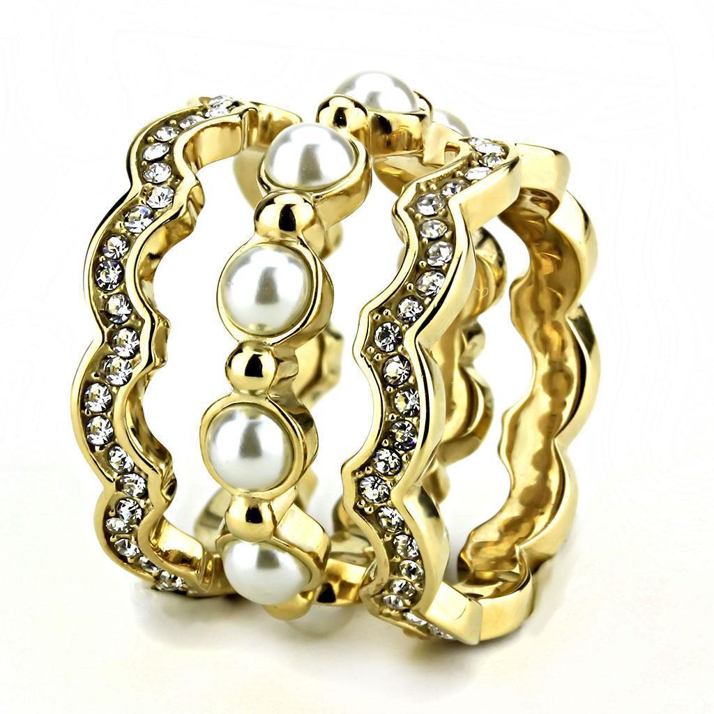 Gold Pearls Womens Ring 316L Stainless Steel Anillo Perlas Color Oro Para Mujer Acero Inoxidable - Jewelry Store by Erik Rayo