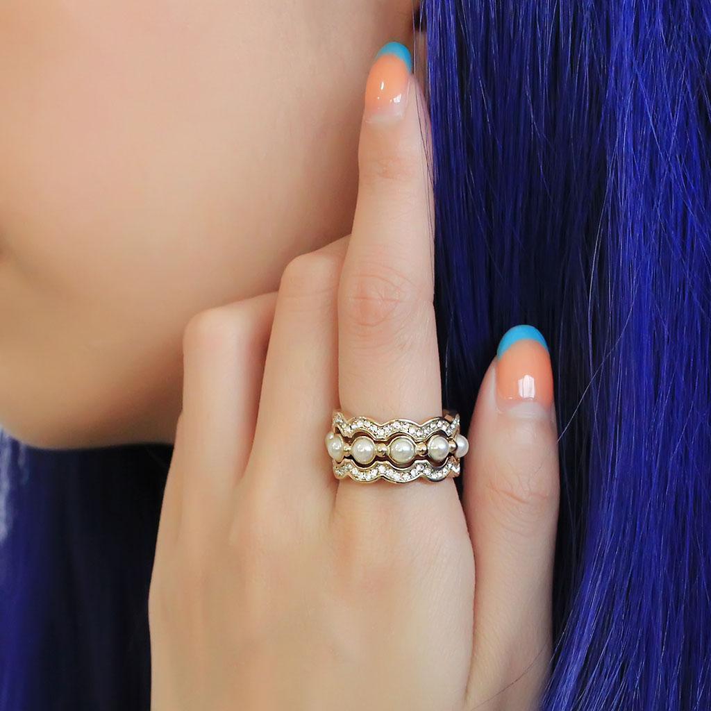 Gold Pearls Womens Ring 316L Stainless Steel Anillo Perlas Color Oro Para Mujer Acero Inoxidable - Jewelry Store by Erik Rayo