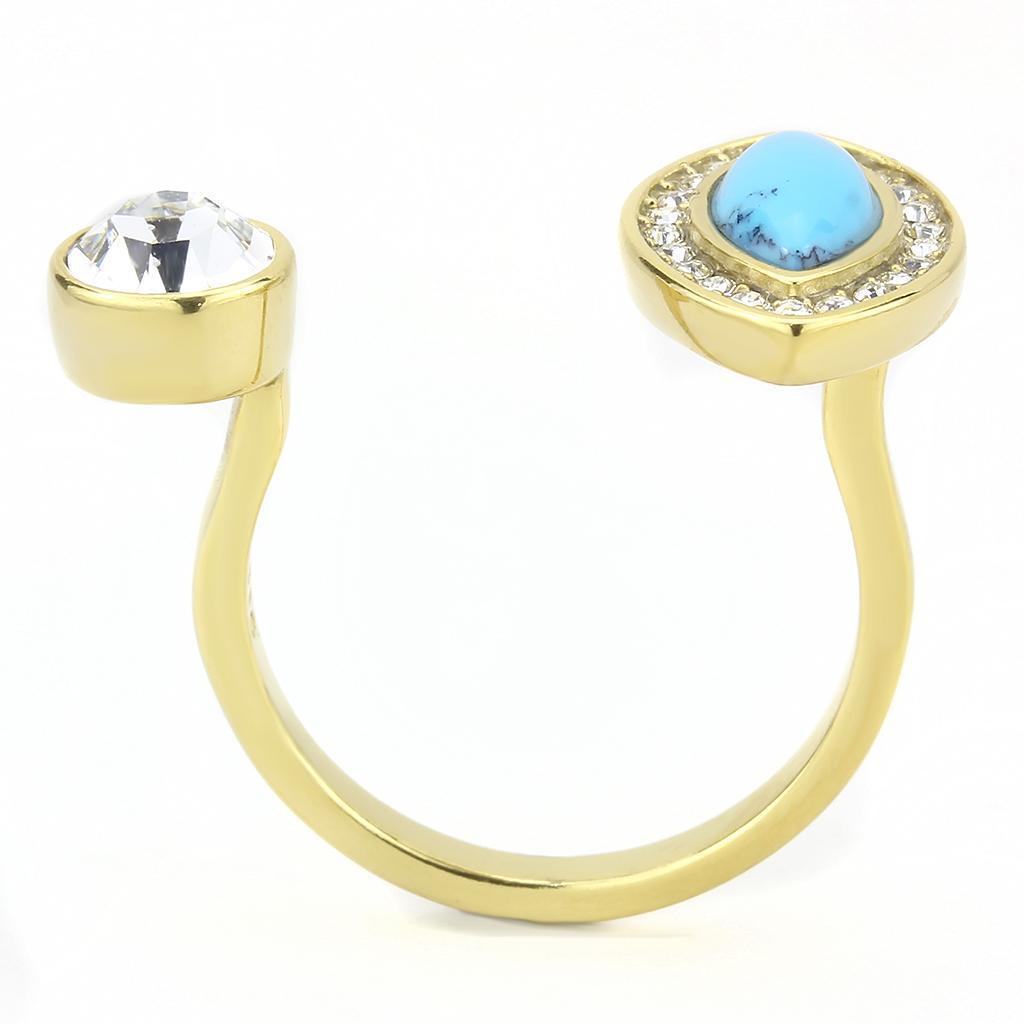 Gold Turquoise Womens Ring 316L Stainless Steel Anillo Color Oro Para Mujer Acero Inoxidable - Jewelry Store by Erik Rayo