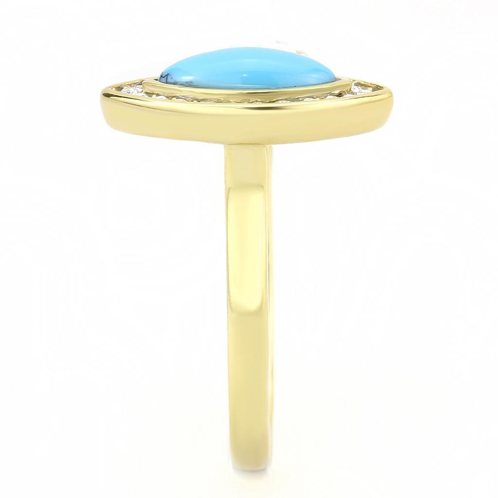 Gold Turquoise Womens Ring 316L Stainless Steel Anillo Color Oro Para Mujer Acero Inoxidable - Jewelry Store by Erik Rayo