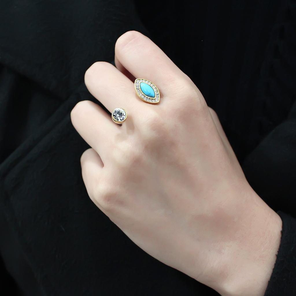 Gold Turquoise Rings for Women Stainless Steel Anillo Color Oro Para Mujer Acero Inoxidable - Jewelry Store by Erik Rayo