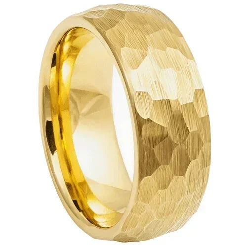 Men's Yellow Gold Hammered Brush Dome Wedding Band Ring - Women's/Men's Wedding Rings - Jewelry Store by Erik Rayo