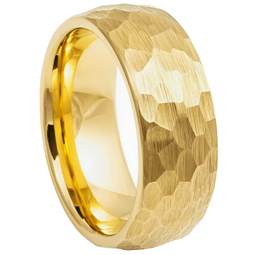 Men's Yellow Gold Hammered Brush Dome Wedding Band Ring - Women's/Men's Wedding Rings