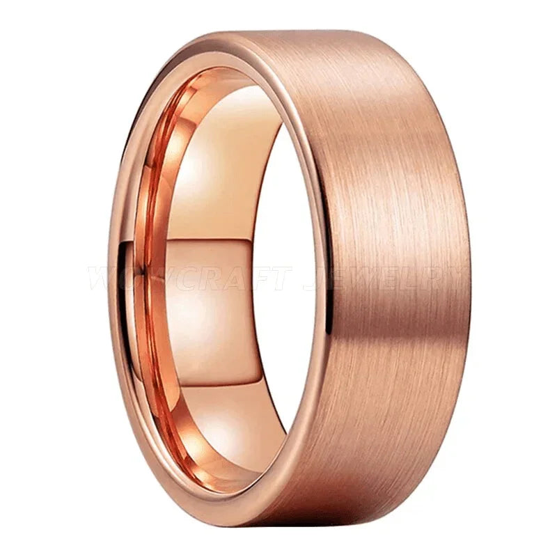 Tungsten Rings for Men Wedding Bands for Him Womens Wedding Bands for Her 6mm Rose Gold Matte Brushed Pipe Cut - Jewelry Store by Erik Rayo
