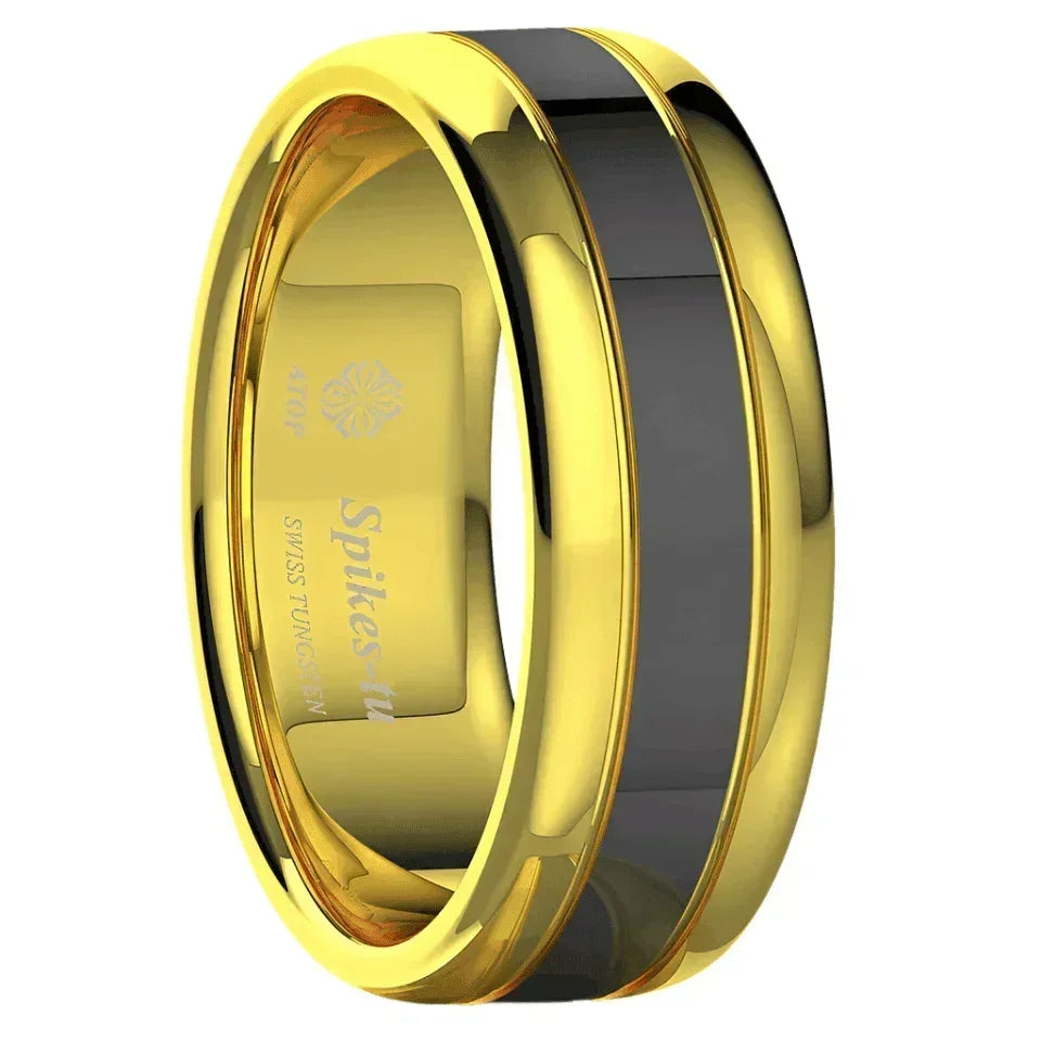 Men's Wedding Band - Dome Polish Gold Black Center Ring for Men and Women - Jewelry Store by Erik Rayo