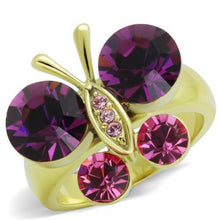 Load image into Gallery viewer, Gold Womens Butterfly Ring Purple Anillo Para Mujer y Ninos Unisex Kids 316L Stainless Steel Ring with Top Grade Crystal in Amethyst Gorizia - Jewelry Store by Erik Rayo
