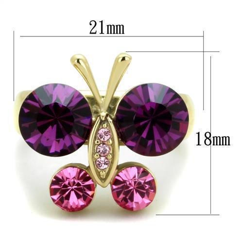 Gold Womens Butterfly Ring Purple Anillo Para Mujer 316L Stainless Steel Ring with Top Grade Crystal in Amethyst Gorizia - Jewelry Store by Erik Rayo