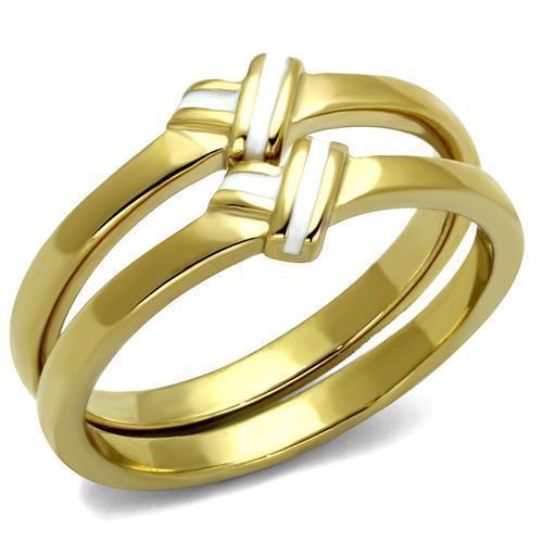 Gold Womens Ring Anillo Para Mujer 316L Stainless Steel Ring 316L Stainless Steel Ring with Epoxy in White Teramo - Jewelry Store by Erik Rayo