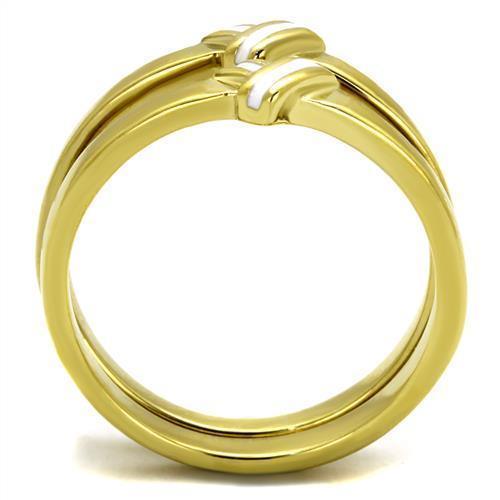 Gold Womens Ring Anillo Para Mujer 316L Stainless Steel Ring 316L Stainless Steel Ring with Epoxy in White Teramo - Jewelry Store by Erik Rayo