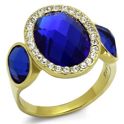 Gold Womens Ring Anillo Para Mujer 316L Stainless Steel Ring 316L Stainless Steel Ring with Glass in Sapphire Sulmona - Jewelry Store by Erik Rayo