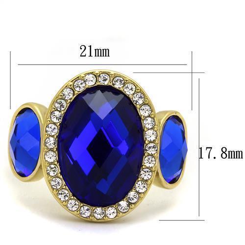 Gold Womens Ring Anillo Para Mujer 316L Stainless Steel Ring 316L Stainless Steel Ring with Glass in Sapphire Sulmona - Jewelry Store by Erik Rayo