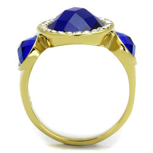 Gold Womens Ring Anillo Para Mujer 316L Stainless Steel Ring 316L Stainless Steel Ring with Glass in Sapphire Sulmona - Jewelry Store by Erik Rayo