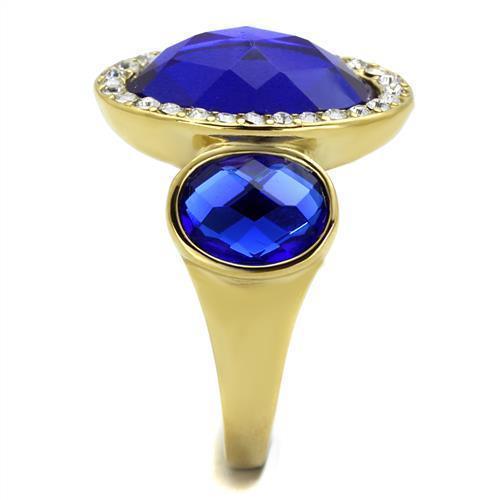 Gold Womens Ring Anillo Para Mujer 316L Stainless Steel Ring 316L Stainless Steel Ring with Glass in Sapphire Sulmona - Jewelry Store by Erik Rayo