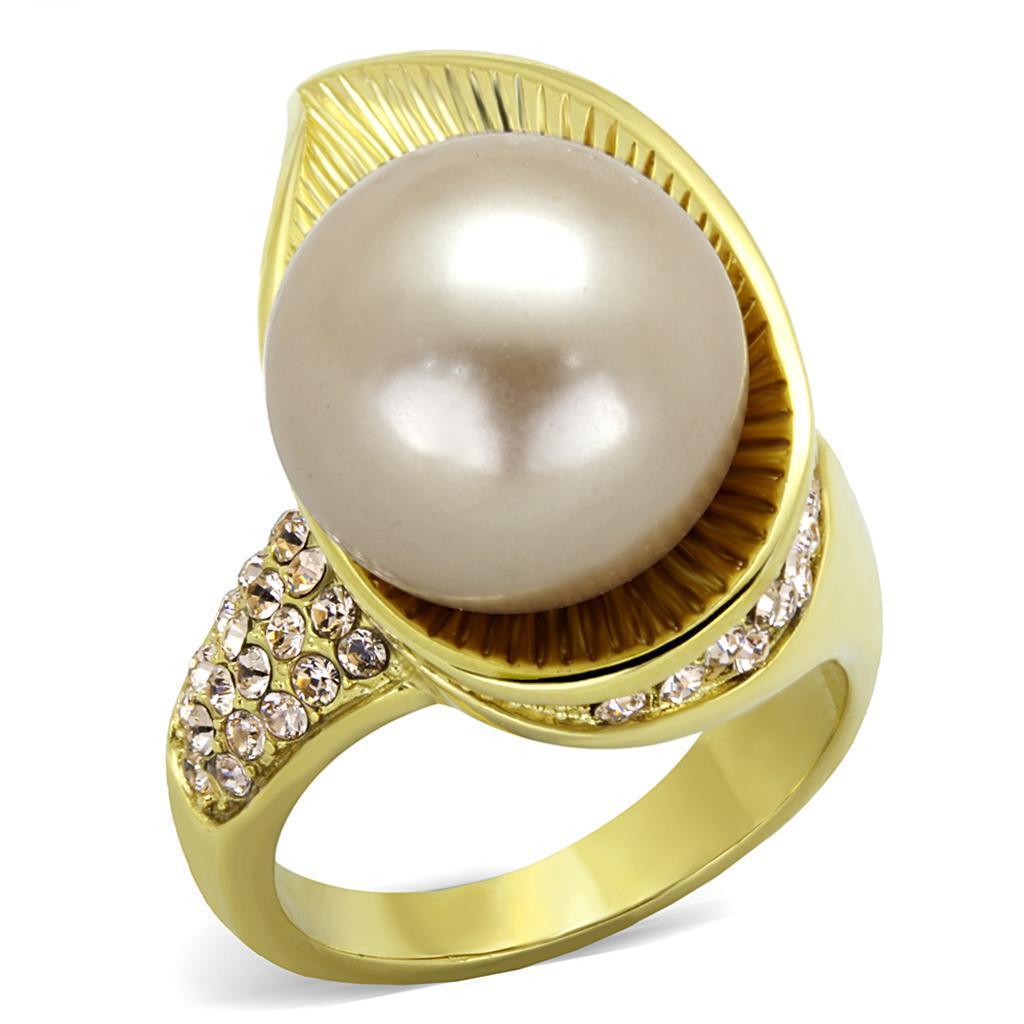 Gold Womens Ring Anillo Para Mujer 316L Stainless Steel Ring 316L Stainless Steel Ring with Synthetic Pearl in Champagne Amalfi - Jewelry Store by Erik Rayo