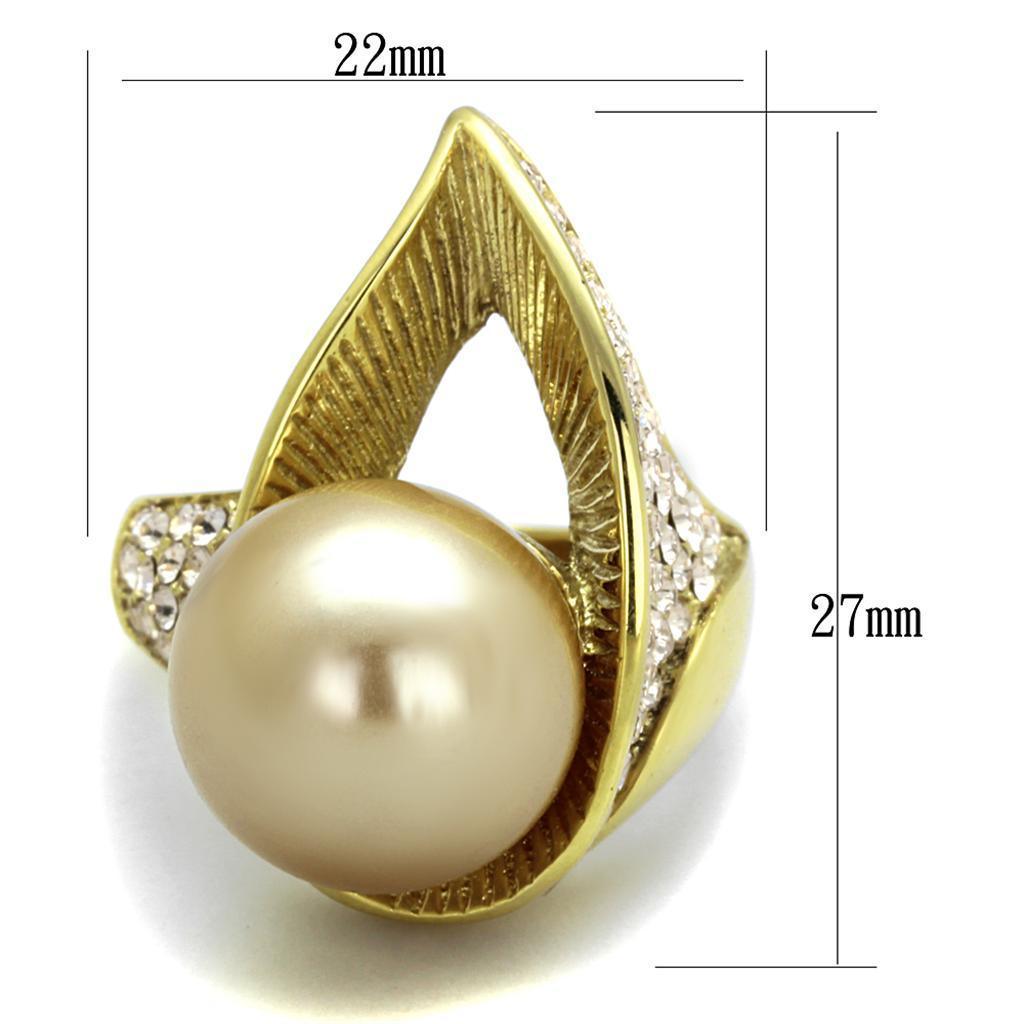 Gold Womens Ring Anillo Para Mujer 316L Stainless Steel Ring 316L Stainless Steel Ring with Synthetic Pearl in Champagne Amalfi - Jewelry Store by Erik Rayo