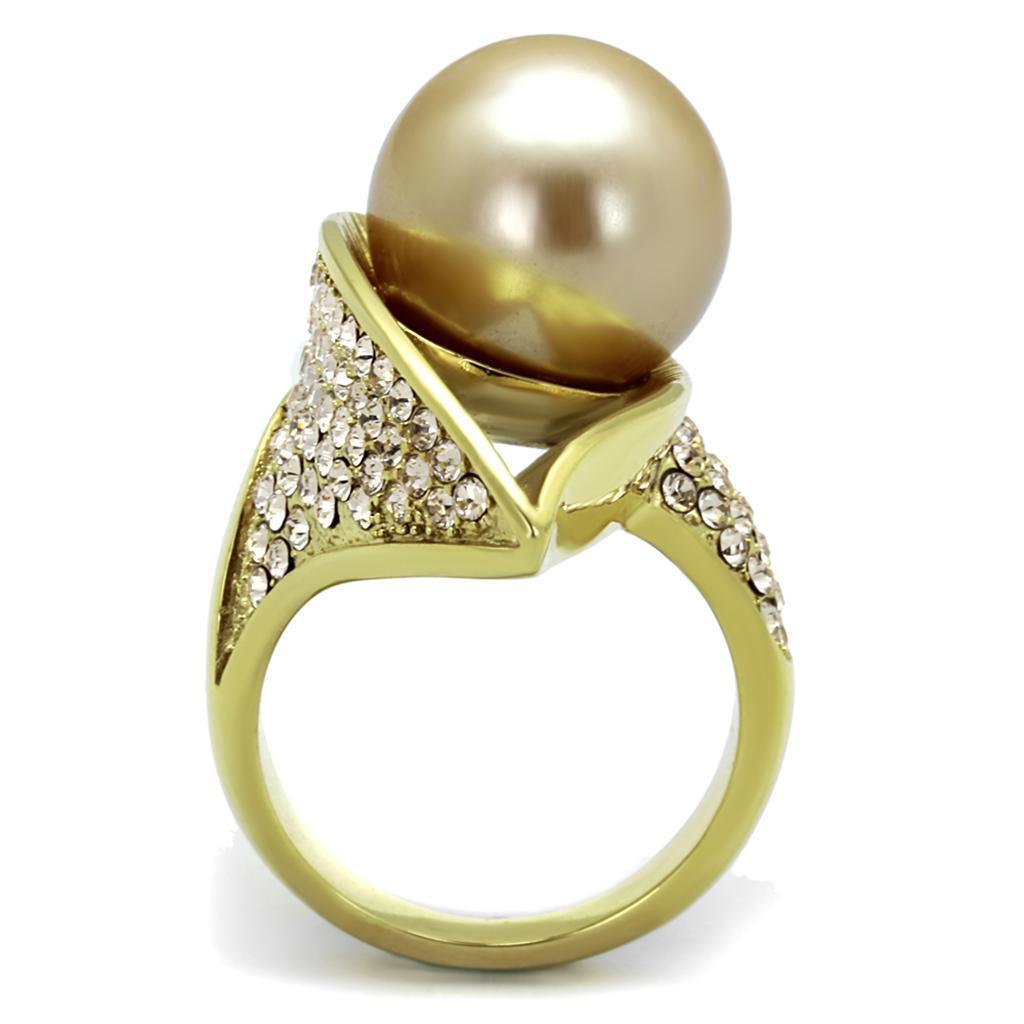 Gold Womens Ring Anillo Para Mujer 316L Stainless Steel Ring 316L Stainless Steel Ring with Synthetic Pearl in Champagne Amalfi - Jewelry Store by Erik Rayo