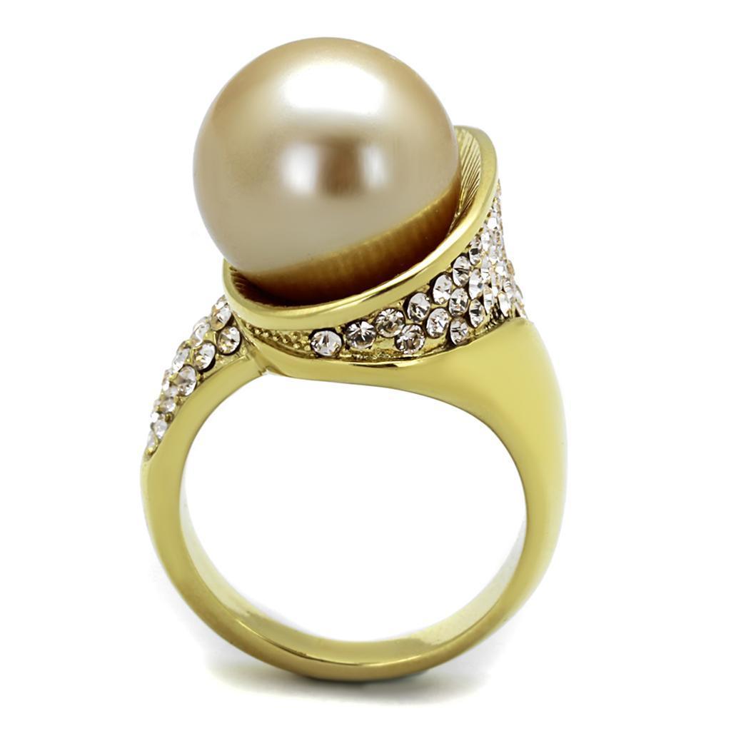 Gold Womens Ring Anillo Para Mujer 316L Stainless Steel Ring 316L Stainless Steel Ring with Synthetic Pearl in Champagne Amalfi - Jewelry Store by Erik Rayo