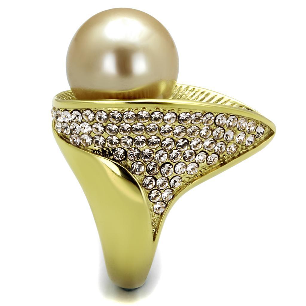 Gold Womens Ring Anillo Para Mujer 316L Stainless Steel Ring 316L Stainless Steel Ring with Synthetic Pearl in Champagne Amalfi - Jewelry Store by Erik Rayo