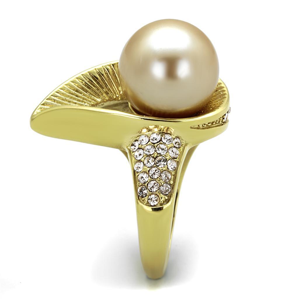 Gold Womens Ring Anillo Para Mujer 316L Stainless Steel Ring 316L Stainless Steel Ring with Synthetic Pearl in Champagne Amalfi - Jewelry Store by Erik Rayo