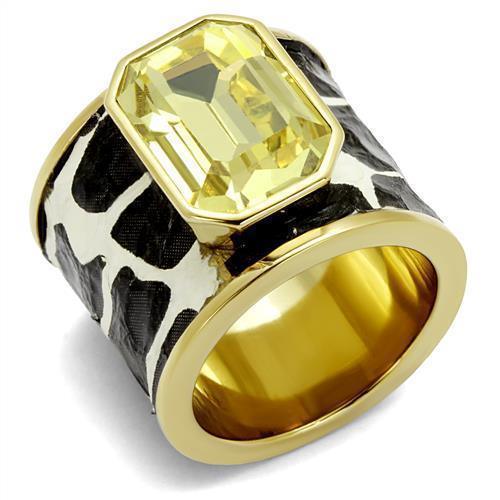Gold Womens Ring Anillo Para Mujer 316L Stainless Steel Ring Crystal in Citrine Yellow Lanciano - Jewelry Store by Erik Rayo