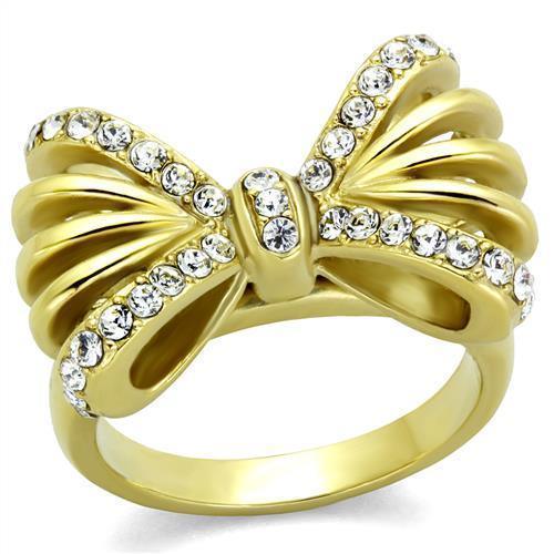 Gold Womens Ring Anillo Para Mujer y Ninos Unisex Kids 316L Stainless Steel Ring 316L Stainless Steel Ring with Top Grade Crystal in Clear Avellino - Jewelry Store by Erik Rayo