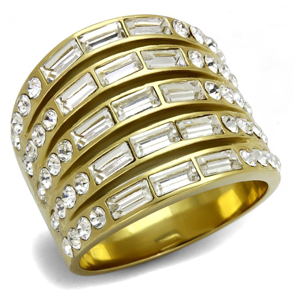 Gold Womens Ring Anillo Para Mujer 316L Stainless Steel Ring 316L Stainless Steel Ring with Top Grade Crystal in Clear Matera - Jewelry Store by Erik Rayo
