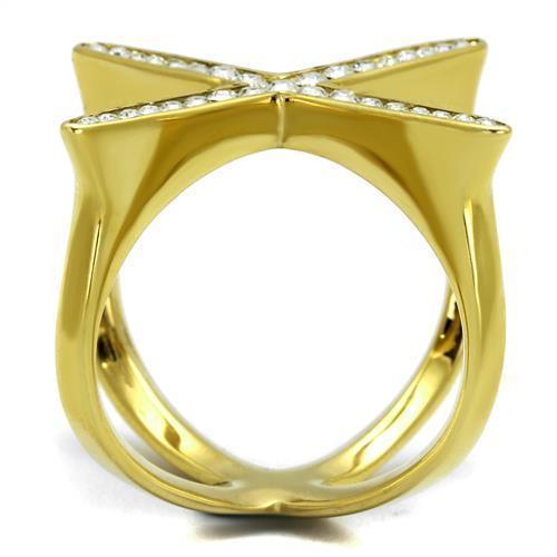 Gold Womens Ring Anillo Para Mujer 316L Stainless Steel Ring 316L Stainless Steel Ring with Top Grade Crystal in Clear Pescara - Jewelry Store by Erik Rayo