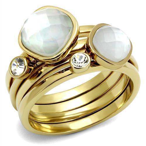 Gold Womens Ring Anillo Para Mujer y Ninos Unisex Kids 316L Stainless Steel Ring Glass in White - Jewelry Store by Erik Rayo