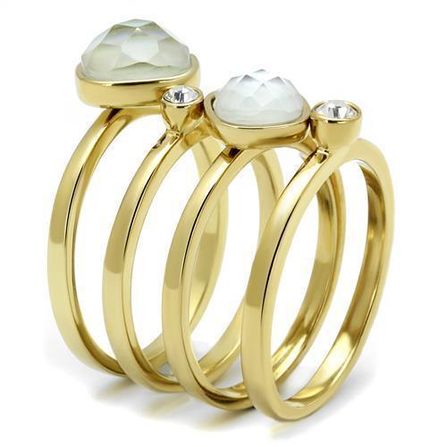 Gold Womens Ring Anillo Para Mujer 316L Stainless Steel Ring Glass in White - Jewelry Store by Erik Rayo