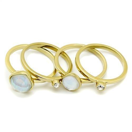 Gold Womens Ring Anillo Para Mujer 316L Stainless Steel Ring Glass in White - Jewelry Store by Erik Rayo