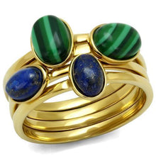 Load image into Gallery viewer, Gold Womens Ring Anillo Para Mujer y Ninos Unisex Kids 316L Stainless Steel Ring Malachite in Emerald - Jewelry Store by Erik Rayo
