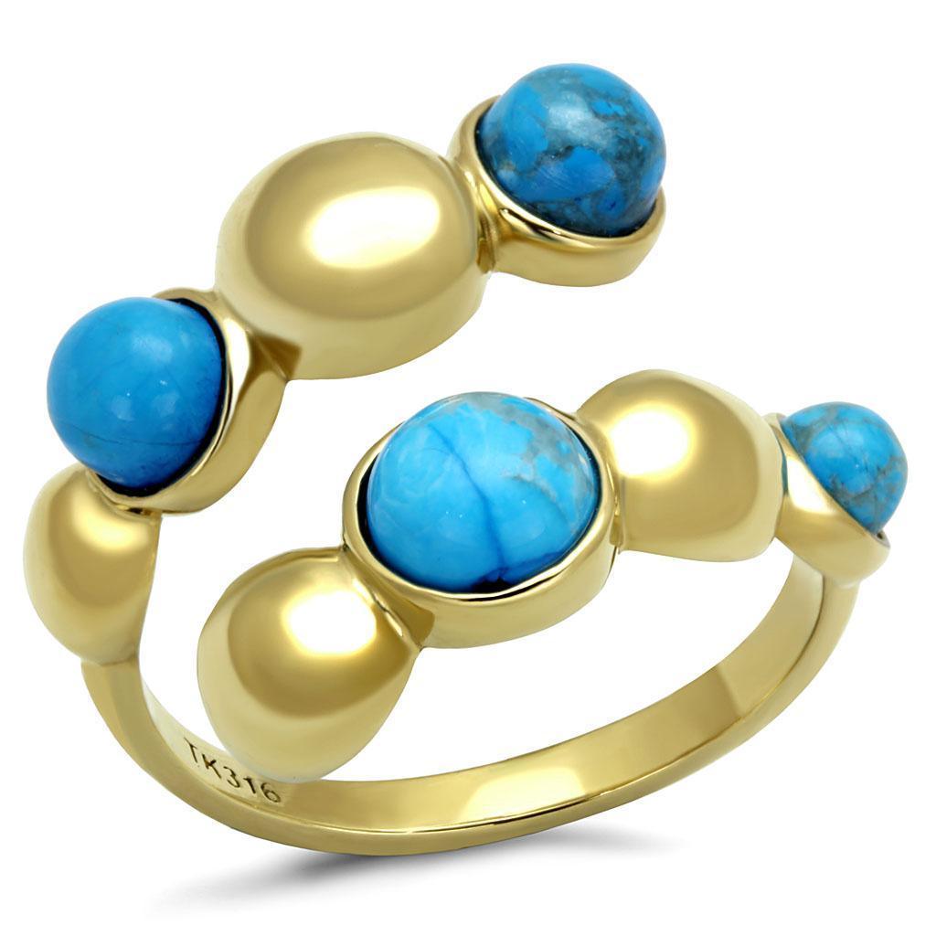 Gold Womens Ring Anillo Para Mujer 316L Stainless Steel Ring Semi-Precious Turquoise in Sea Blue - Jewelry Store by Erik Rayo