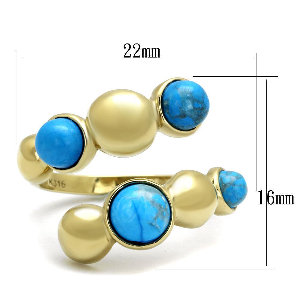 Gold Womens Ring Anillo Para Mujer 316L Stainless Steel Ring Semi-Precious Turquoise in Sea Blue - Jewelry Store by Erik Rayo