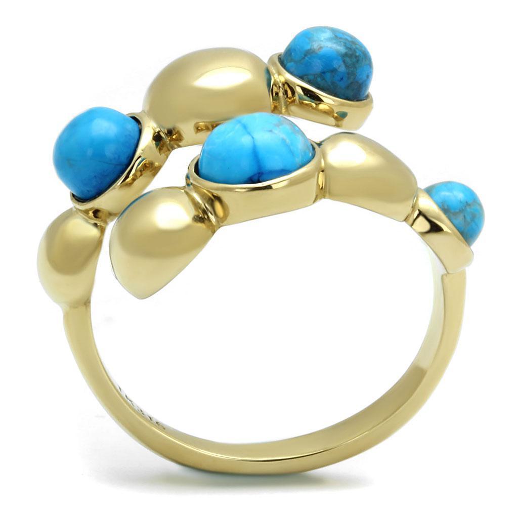 Gold Womens Ring Anillo Para Mujer 316L Stainless Steel Ring Semi-Precious Turquoise in Sea Blue - Jewelry Store by Erik Rayo
