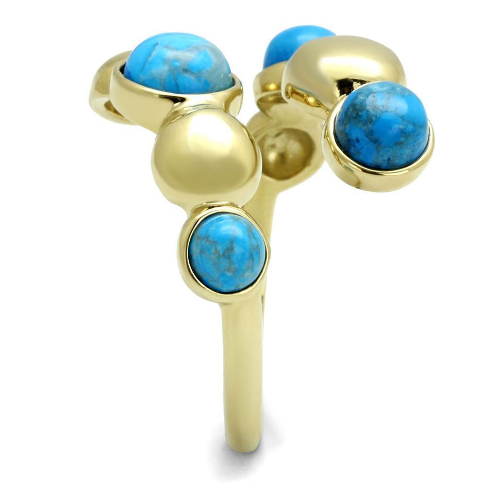 Gold Womens Ring Anillo Para Mujer 316L Stainless Steel Ring Semi-Precious Turquoise in Sea Blue - Jewelry Store by Erik Rayo