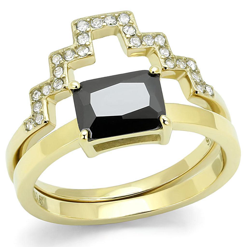 Gold Womens Ring Anillo Para Mujer 316L Stainless Steel Ring with AAA Grade CZ in Black Diamond - Jewelry Store by Erik Rayo