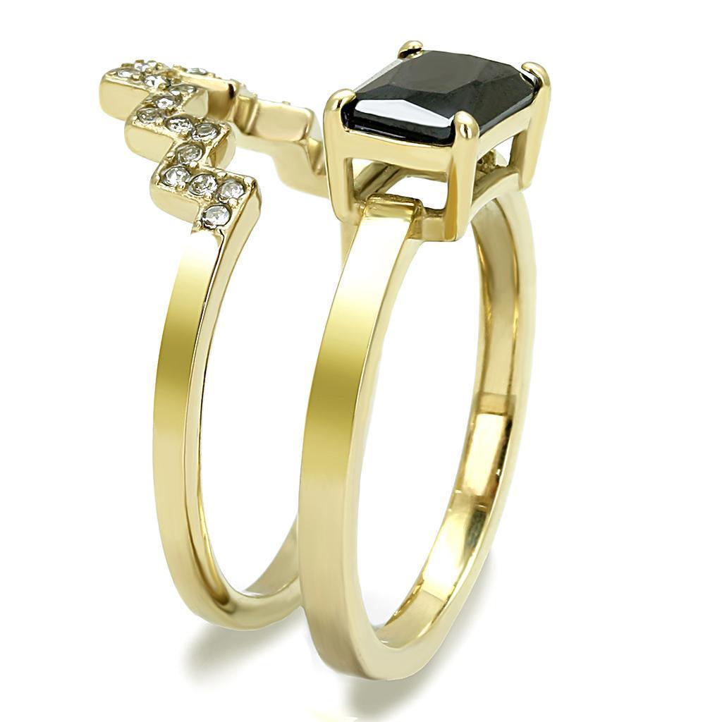 Gold Womens Ring Anillo Para Mujer 316L Stainless Steel Ring with AAA Grade CZ in Black Diamond - Jewelry Store by Erik Rayo