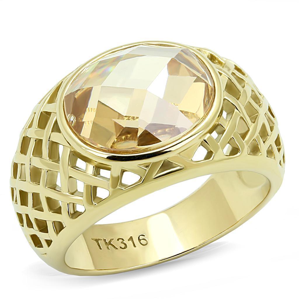 Gold Womens Ring Anillo Para Mujer 316L Stainless Steel Ring with AAA Grade CZ in Champagne - Jewelry Store by Erik Rayo